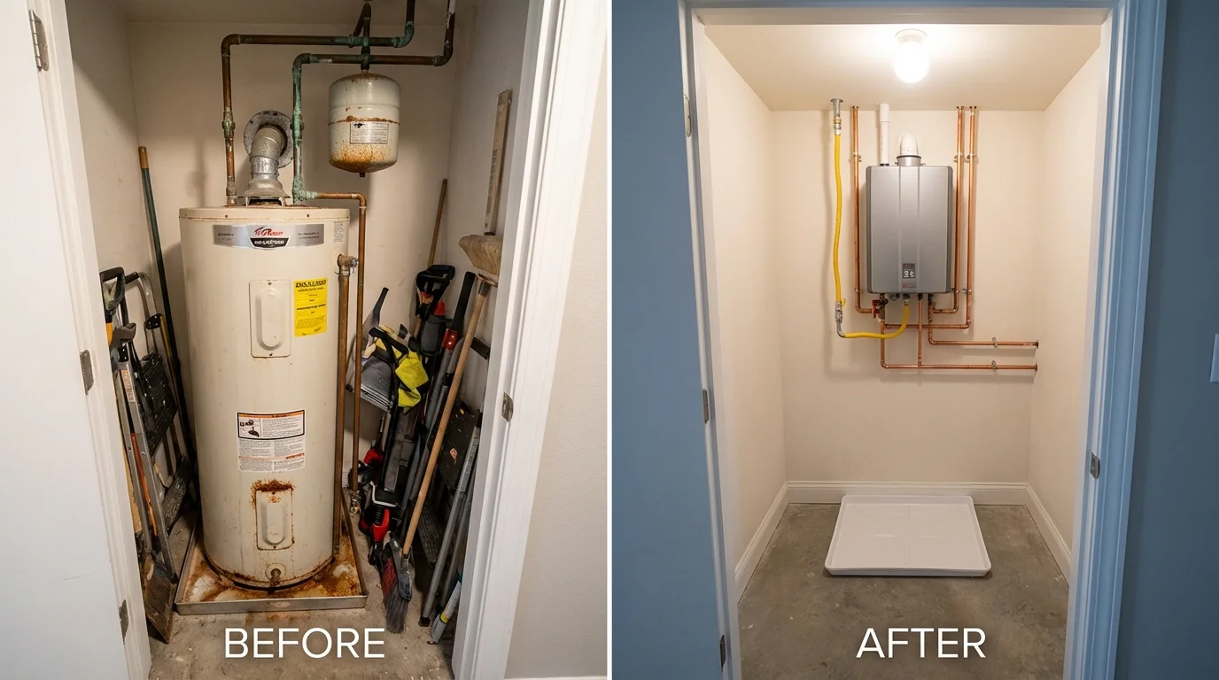 Tank water heater versus wall-mounted tankless unit comparison for Laurel Hill, NC homeowners