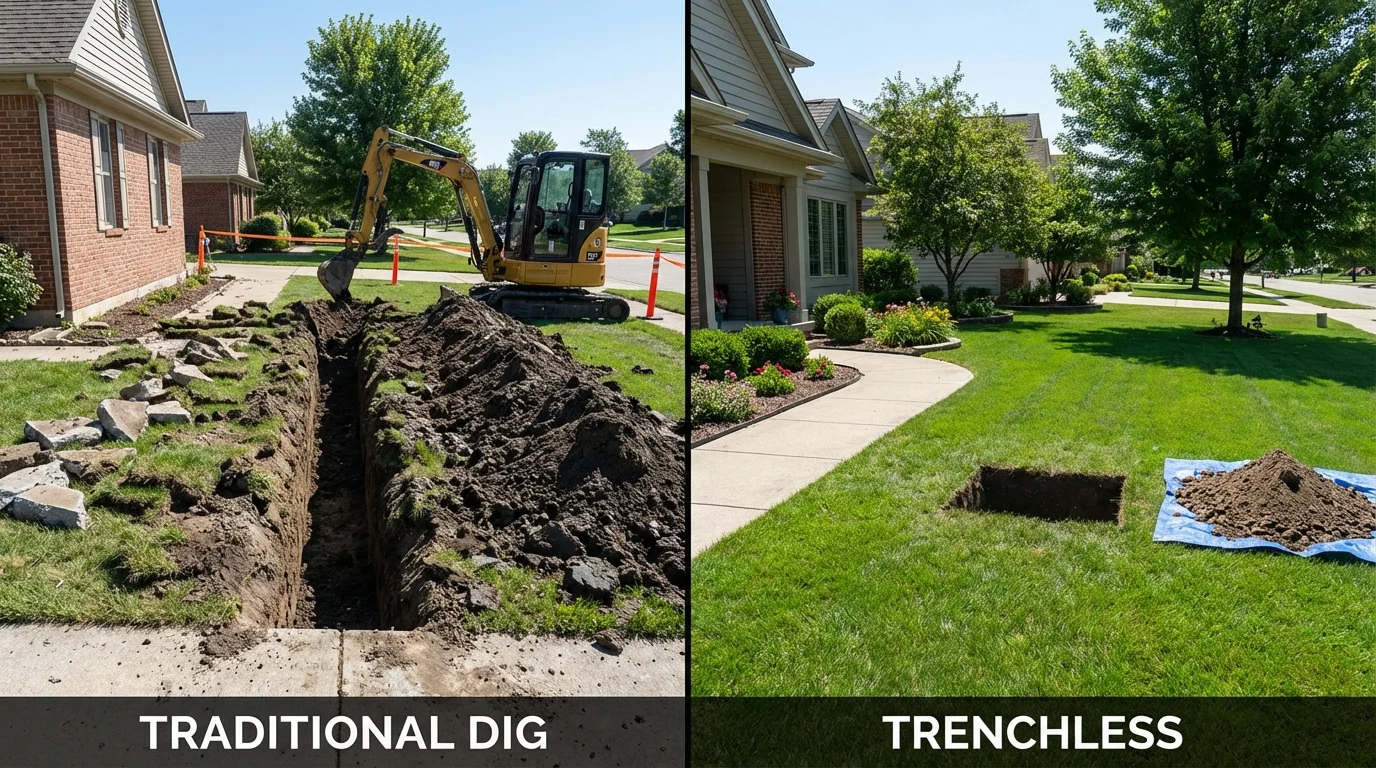 Trenchless sewer repair with minimal yard damage versus traditional excavation in Laurel Hill, NC